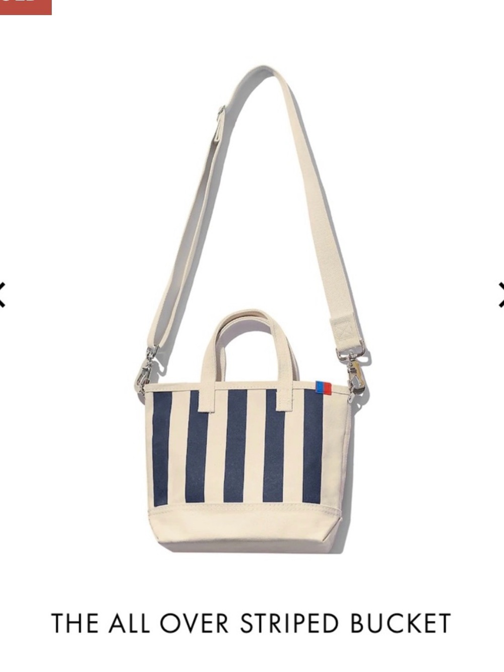 KULE Striped Crossbody Bucket Bag in Navy and Cream